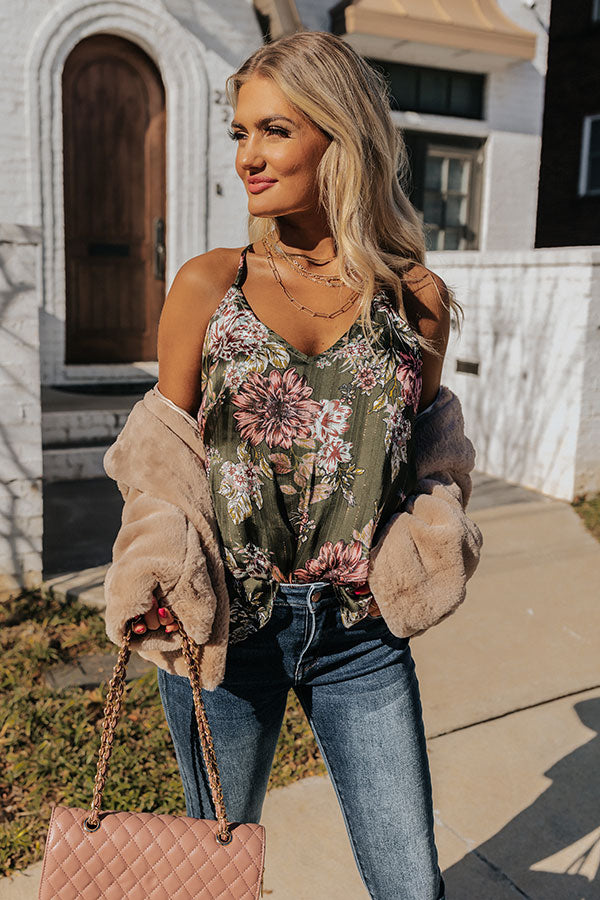 On The Blog Floral Tank in Olive Image - 1