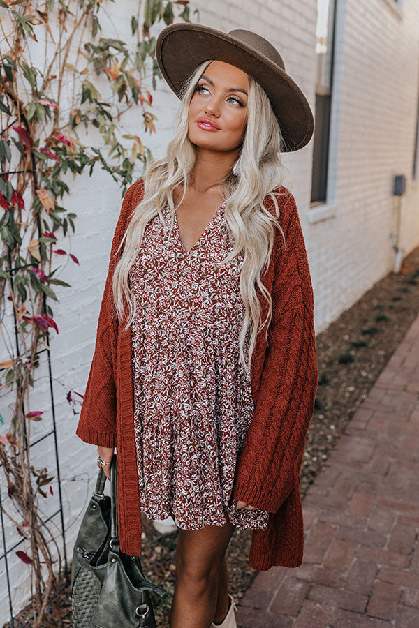 Boho In Soho Floral Shift Dress in Rust
