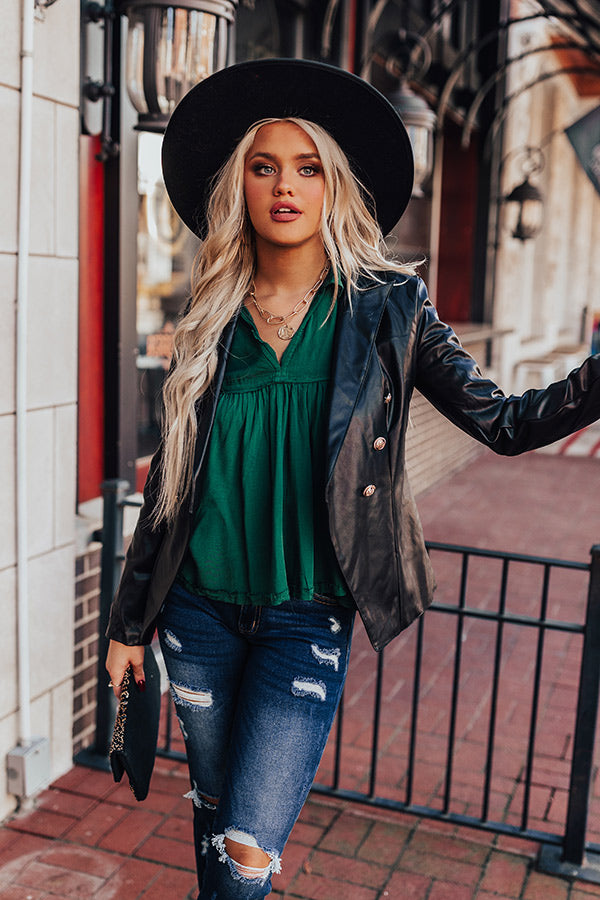 The Bayle Babydoll Shift Top in Hunter Green
