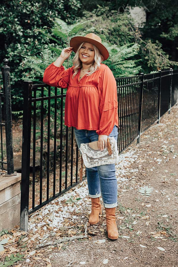 The Bayle Babydoll Shift Top in Rust Curves Image - 2