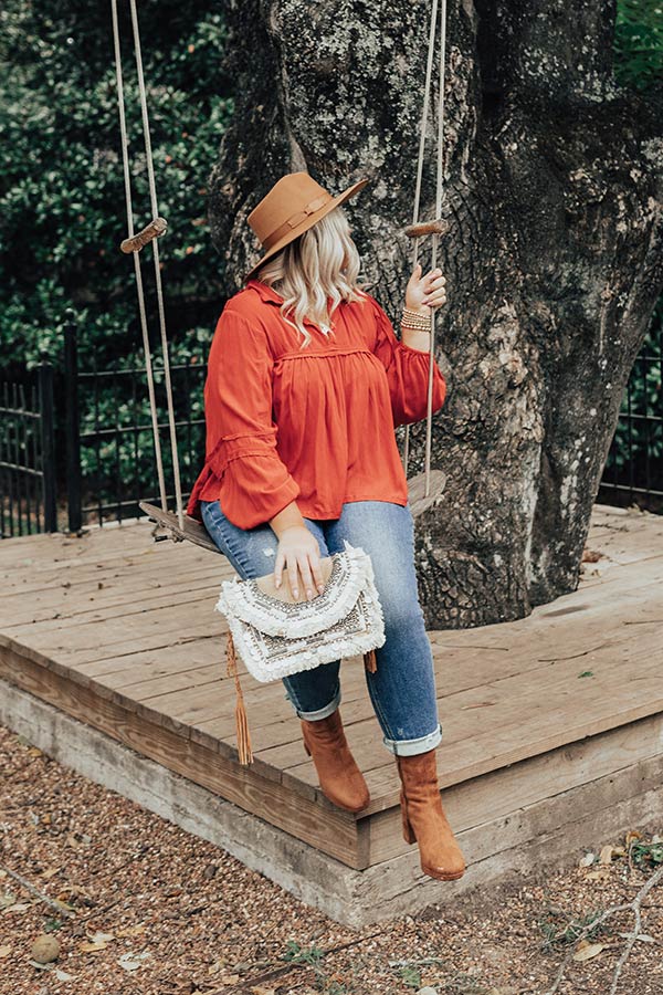 The Bayle Babydoll Shift Top in Rust Curves Image - 3
