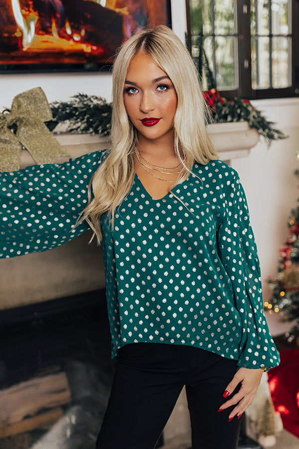 Style A La Mode Polka Dot Shift Top in Hunter Green Image - 5