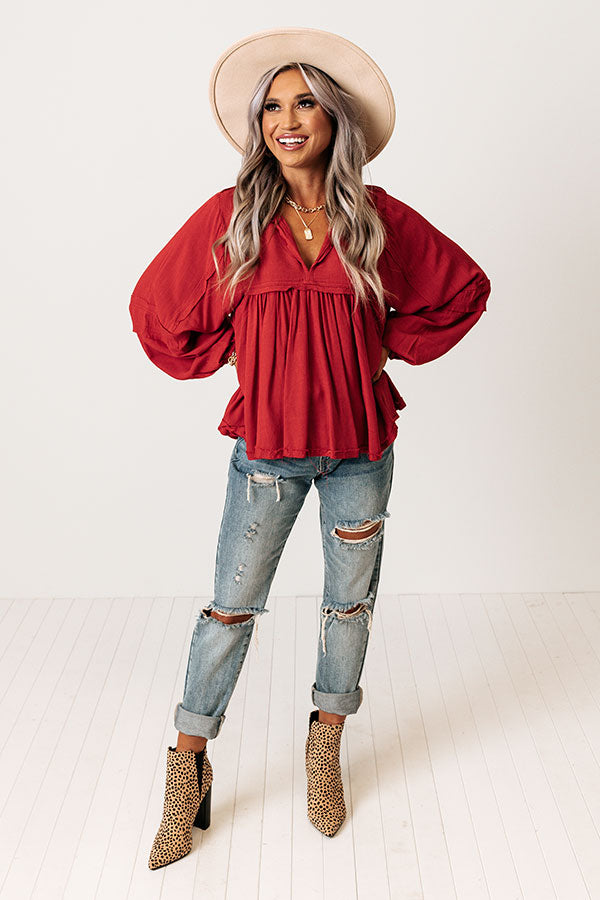 The Bayle Babydoll Shift Top in Wine Image - 4