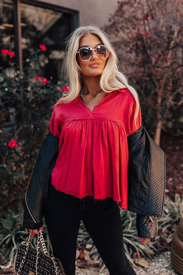 The Bayle Babydoll Shift Top in Wine Image - 1