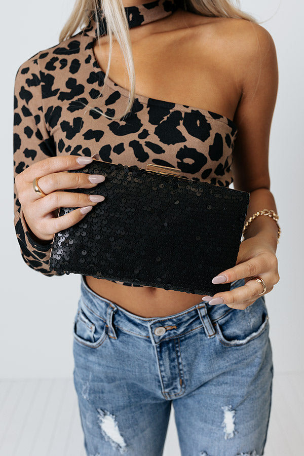 Shine On Sequin Clutch In Black