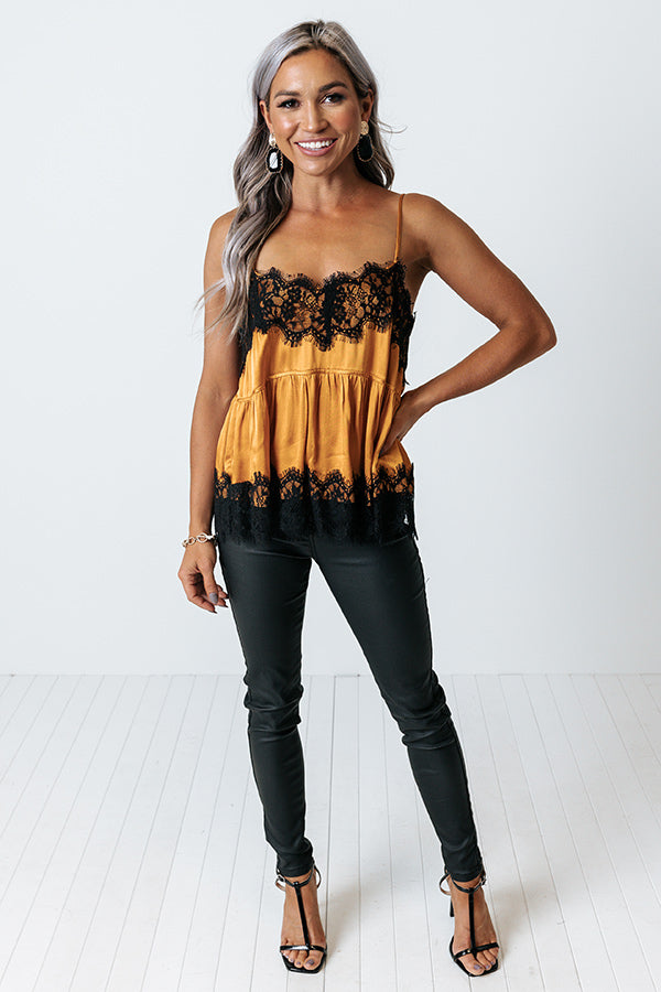 The Sansa Lace Trim Tank In Golden Honey Image - 2
