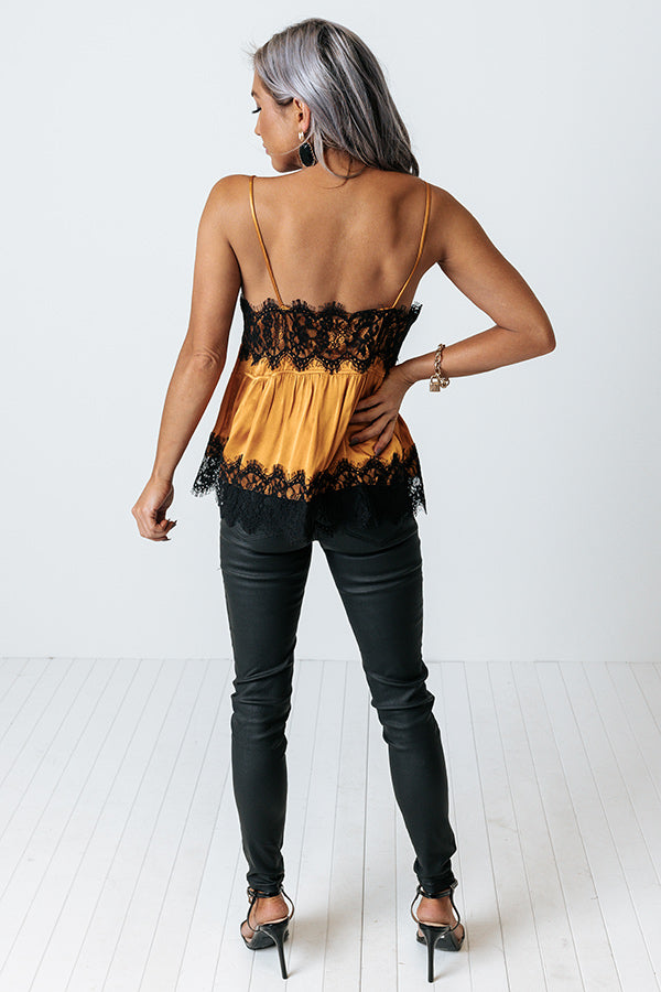 The Sansa Lace Trim Tank In Golden Honey Image - 4