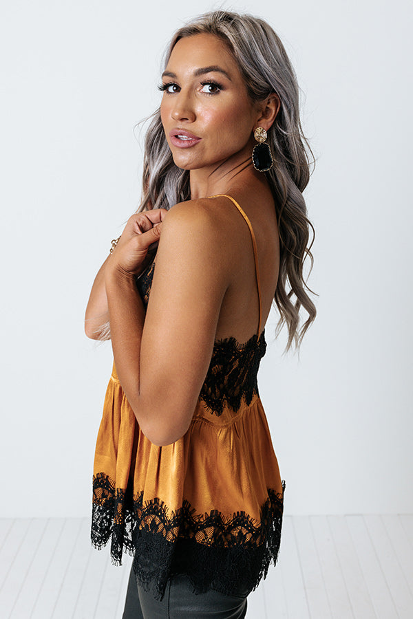The Sansa Lace Trim Tank In Golden Honey Image - 3