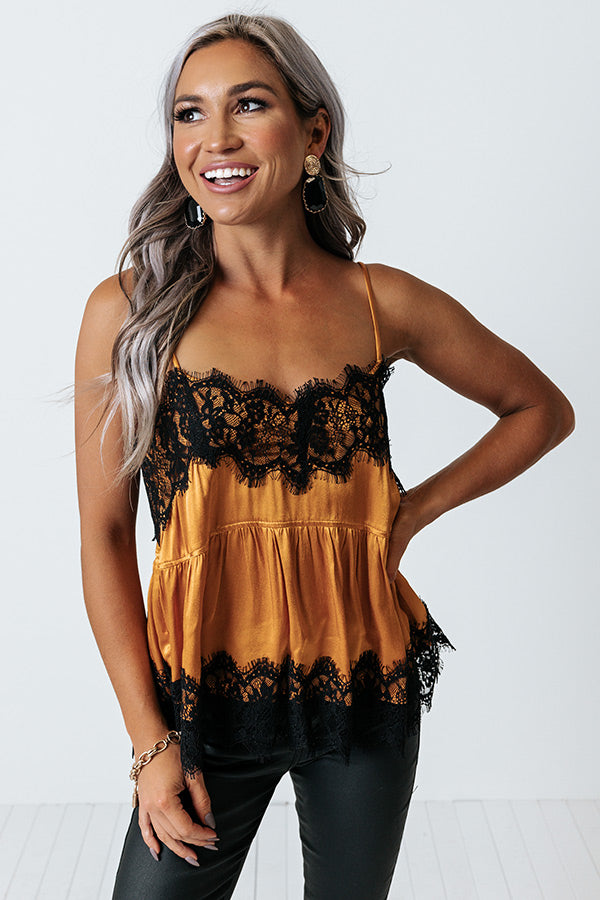 The Sansa Lace Trim Tank In Golden Honey Image - 1