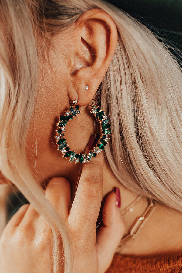 Gala Evening Hoop Earrings In Green Image - 2