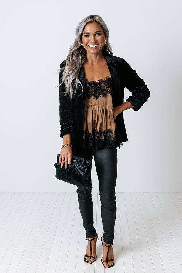 The Sansa Lace Trim Tank In Mocha Image - 2