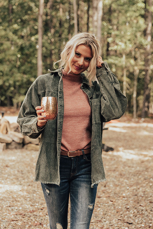 Corduroy Cutie Button Up Top In Olive