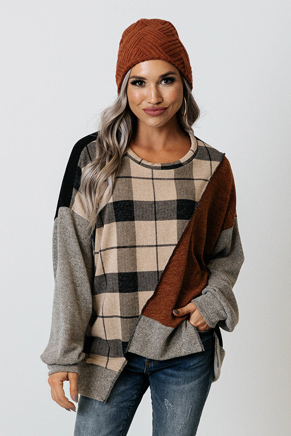 Espressos On Me Plaid Color Block Top Image - 1