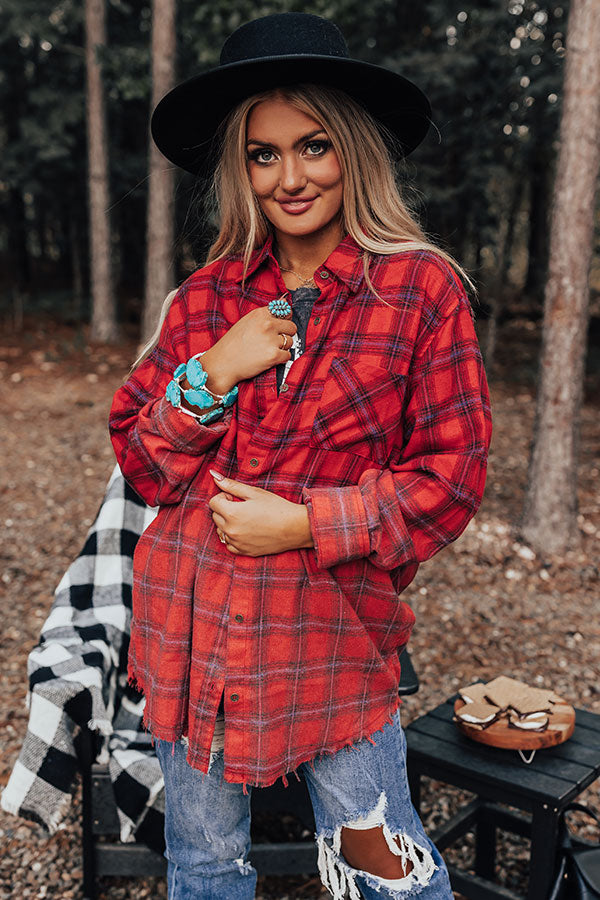 Worth Your Time Flannel Top In Red Image - 2