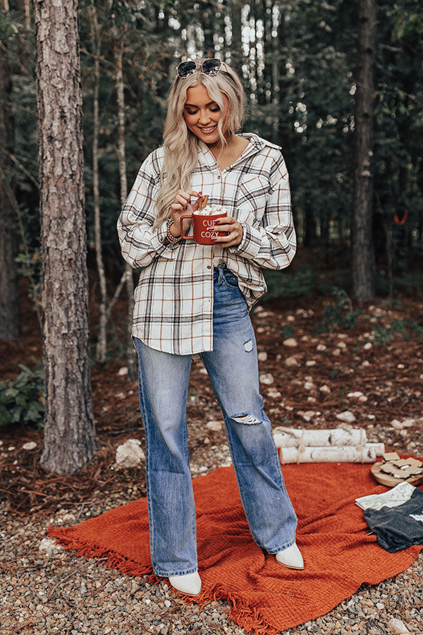 Pumpkin Bonfire Flannel Top In Ivory