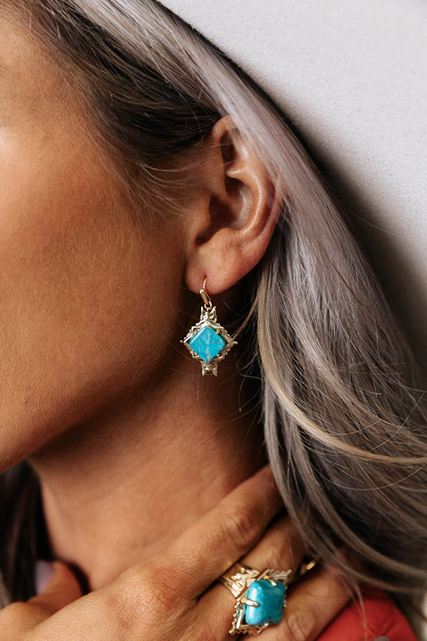Kendra Scott Cass Gold Drop Earrings in Teal Howlite Image - 2