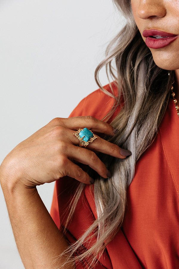 Kendra Scott Cass Gold Cocktail Ring in Teal Howlite Image - 1
