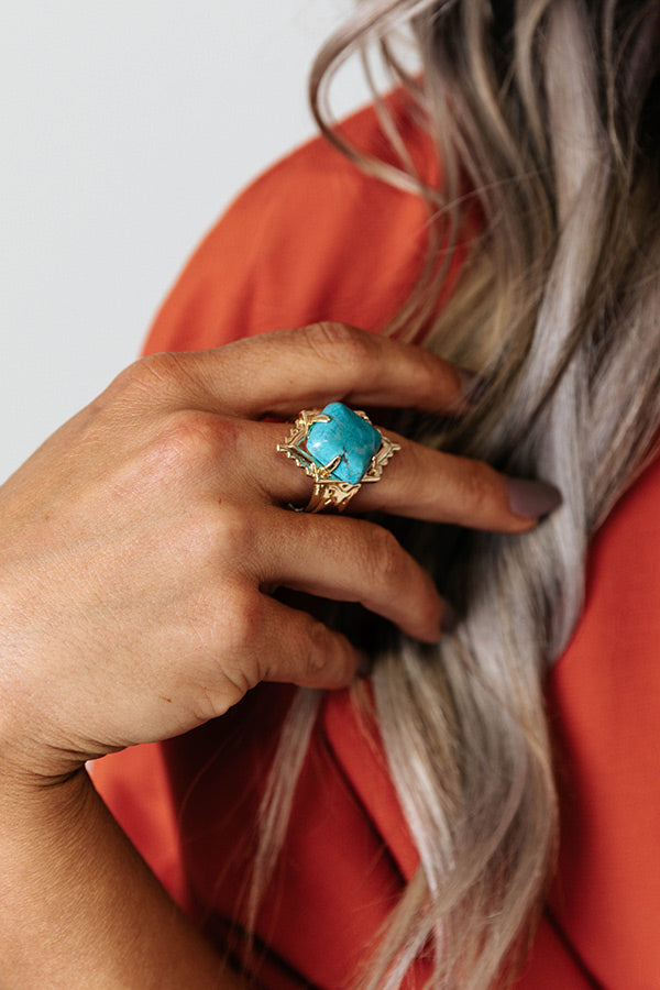 Kendra Scott Cass Gold Cocktail Ring in Teal Howlite Image - 2