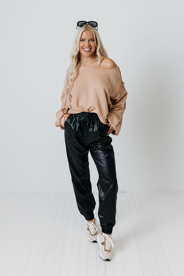 Living Downtown Faux Leather Joggers In Black