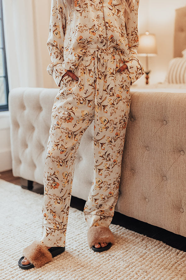 Ready To Wind Down Floral Pants In Light Stone