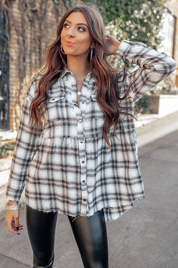 Latte Kinda Day Plaid Top Image - 2