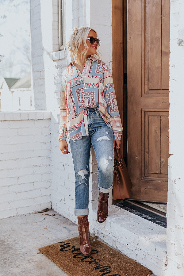 Chic On The Scene Button Up Top In Airy Blue