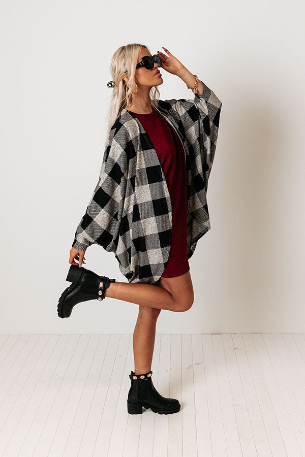 Cuddled Down Buffalo Check Cardigan In Grey