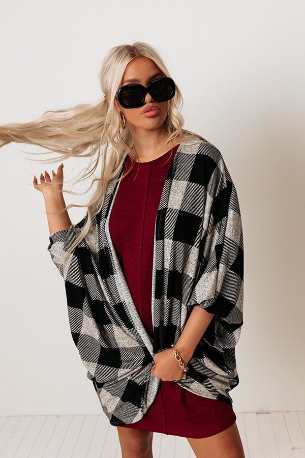 Cuddled Down Buffalo Check Cardigan In Grey Image - 2