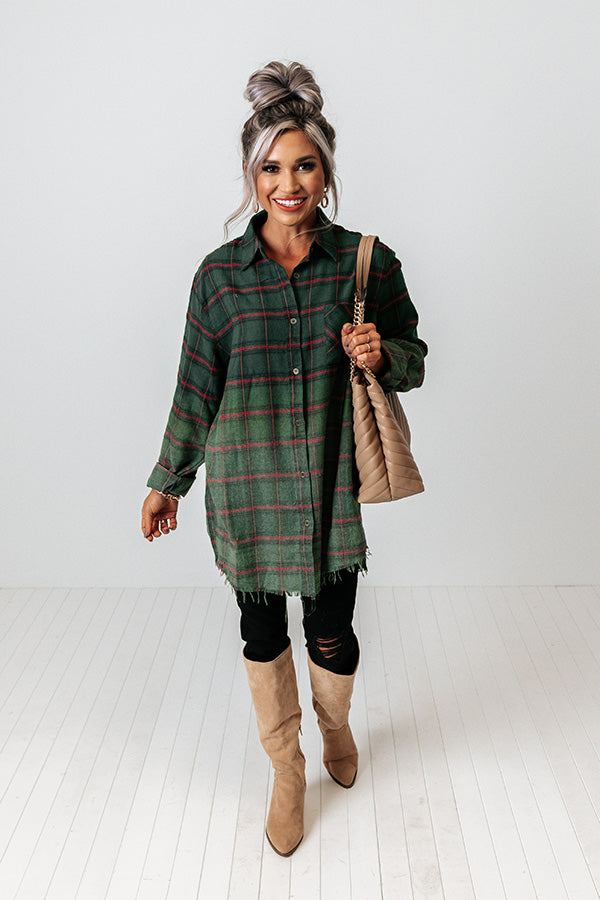 Worth Your Time Flannel Top In Green Image - 2
