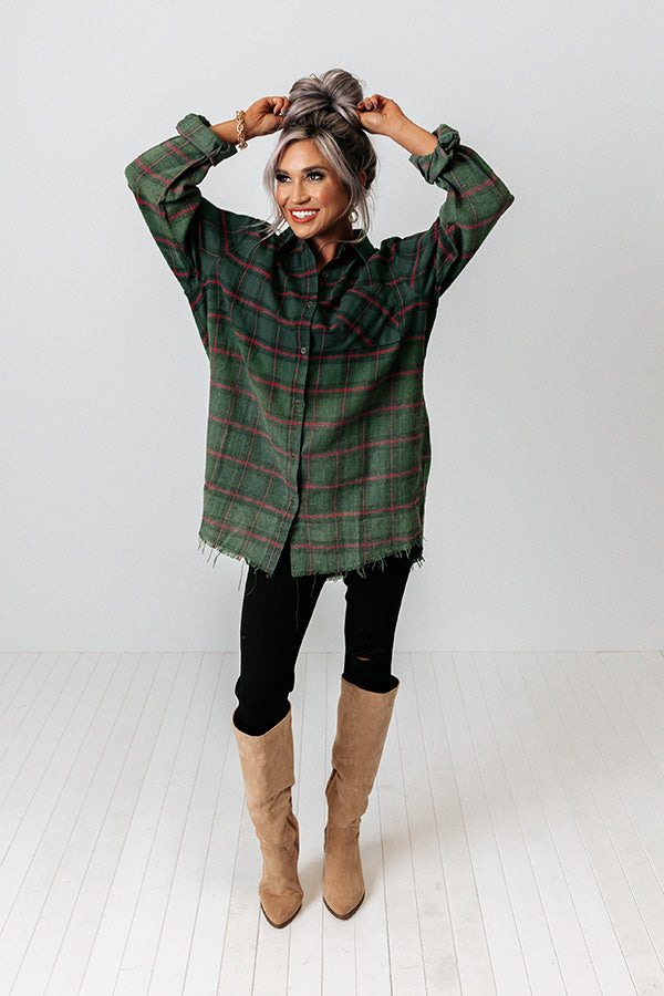 Worth Your Time Flannel Top In Green Image - 1