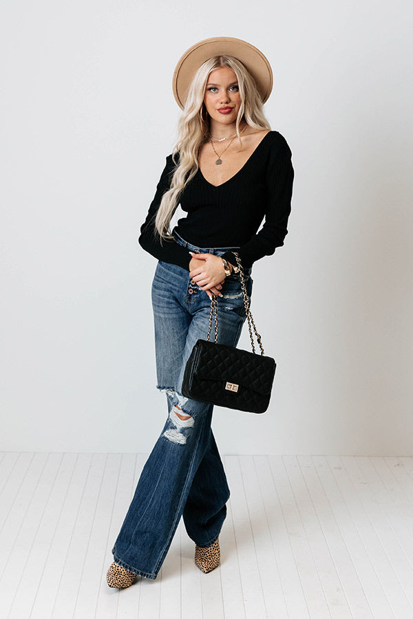 Candy Apple Dip Ribbed Top In Black Image - 2