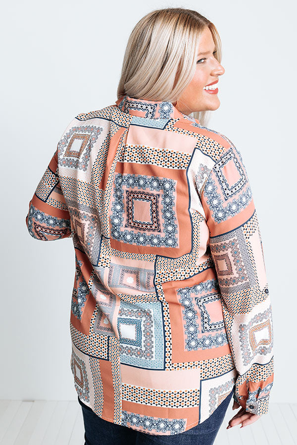 Chic On The Scene Button Up Top In Light Rust Curves Image - 3