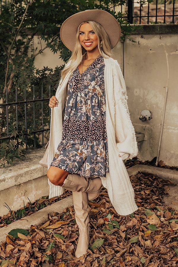 Fall Delight Floral Babydoll Dress In Navy