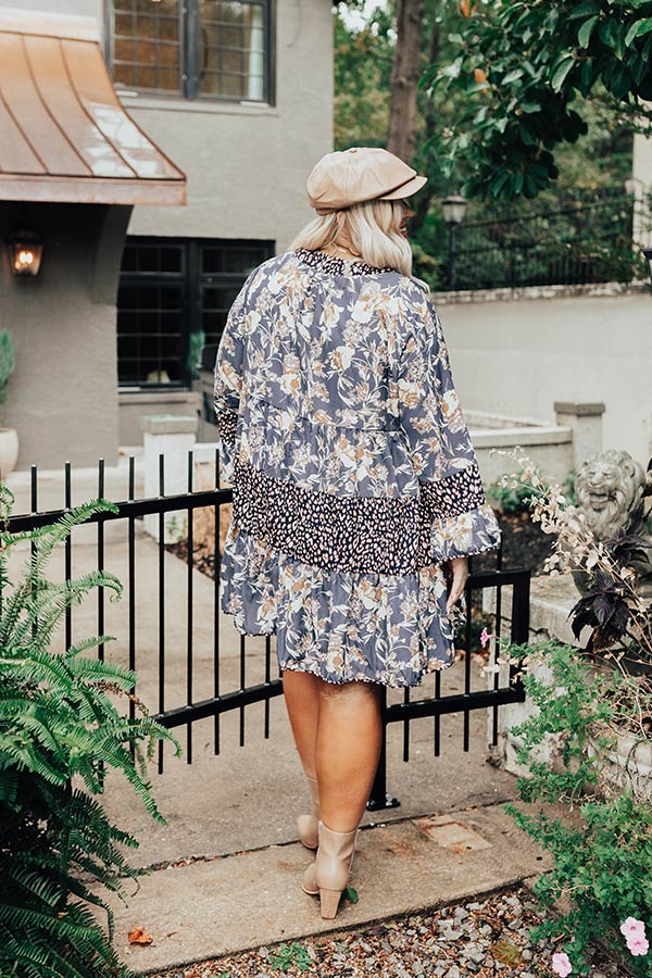 Fall Delight Floral Babydoll Dress In Navy Curves Image - 5