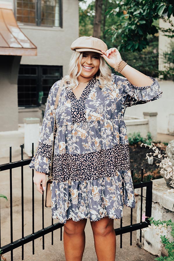Fall Delight Floral Babydoll Dress In Navy Curves Image - 2