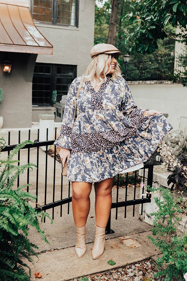 Fall Delight Floral Babydoll Dress In Navy Curves Image - 3