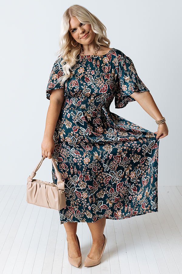 The Stassi Floral Midi In Teal Curves Image - 2