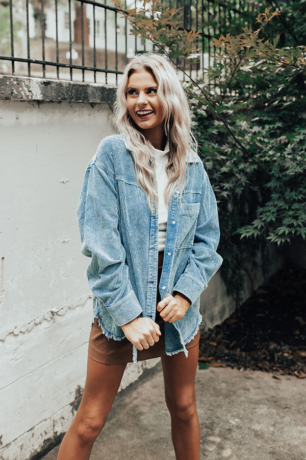 Corduroy Cutie Button Up Top In Blue Image - 1