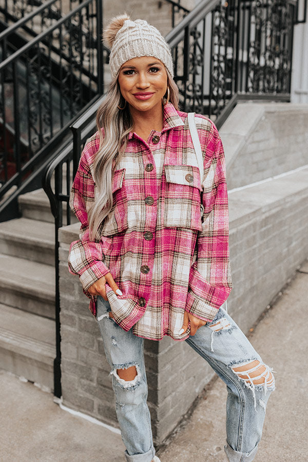 Together Again Plaid Jacket In Fuchsia