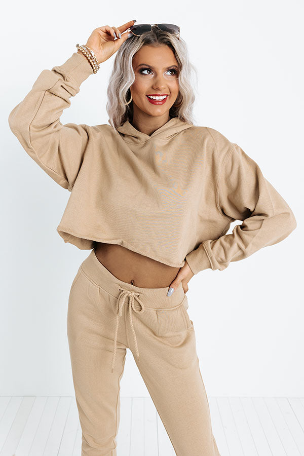 Hint Of Cozy Crop Hoodie In Khaki Image - 1