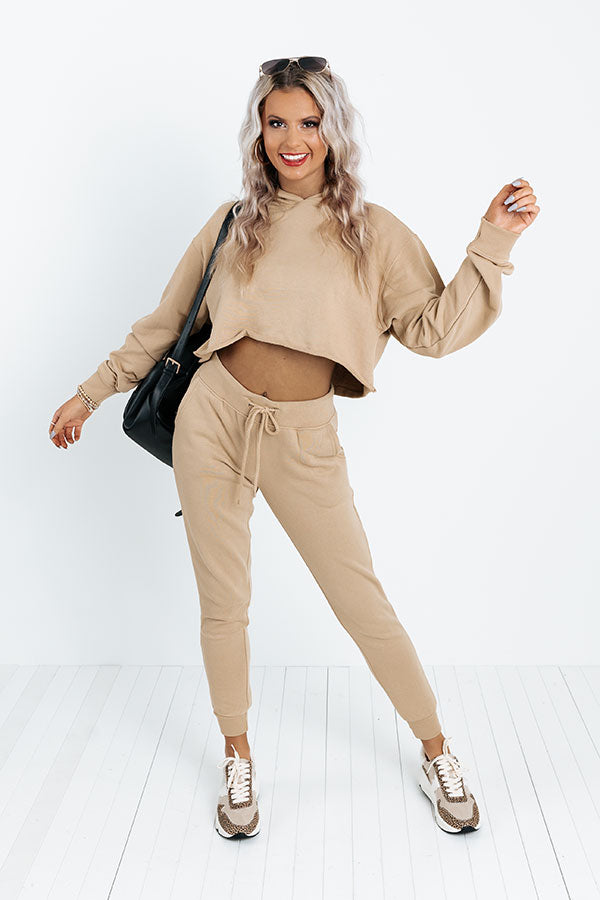 Hint Of Cozy Crop Hoodie In Khaki Image - 2