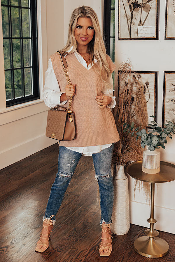 Cue The Calm Cable Knit Sweater Top In Latte Image - 1