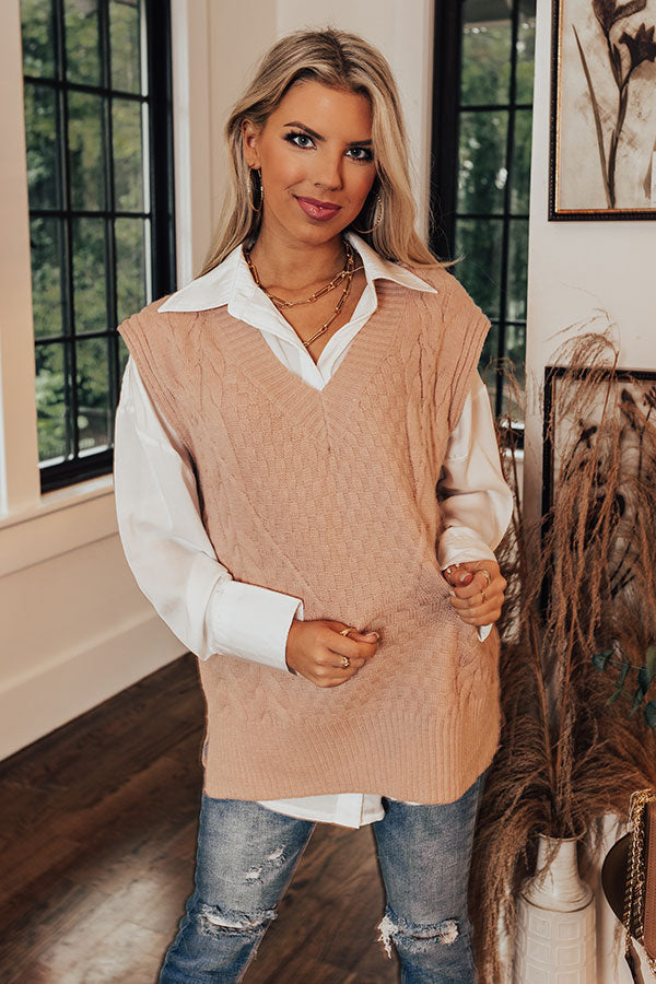 Cue The Calm Cable Knit Sweater Top In Latte Image - 2