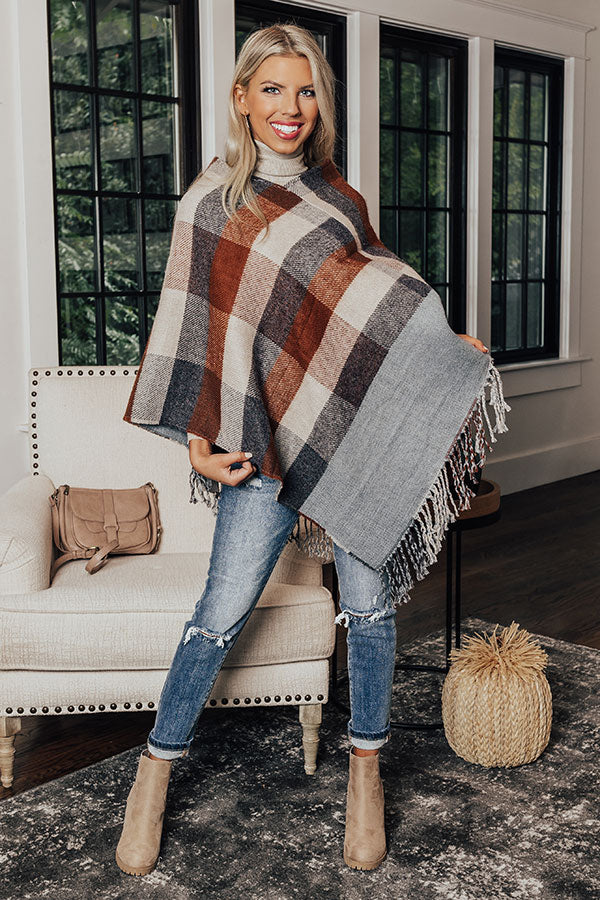 Key To Cozy Plaid Poncho In Brown Image - 2