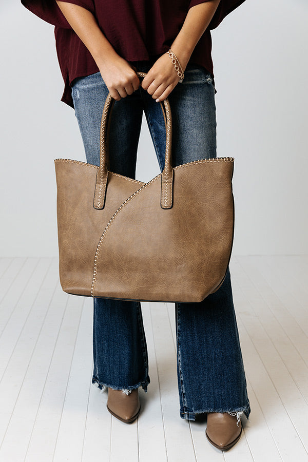 Weekend In NYC Faux Leather Tote In Dark Khaki