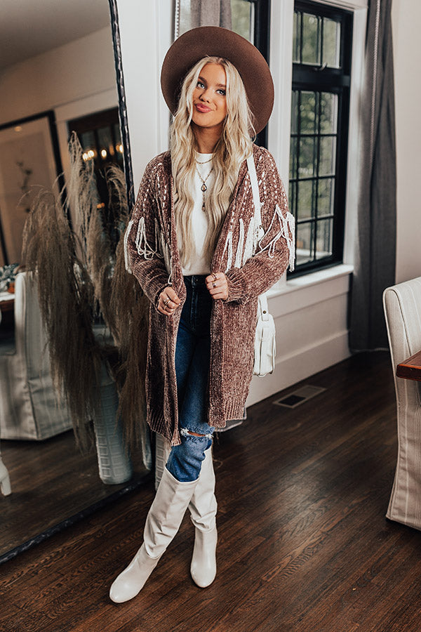 Cider Falls Chenille Cardigan In Mocha