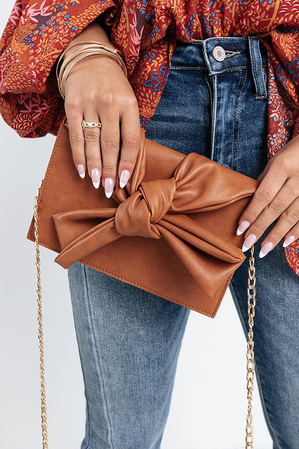 Celebrity Chic Faux Leather Clutch In Dark Camel Image - 1