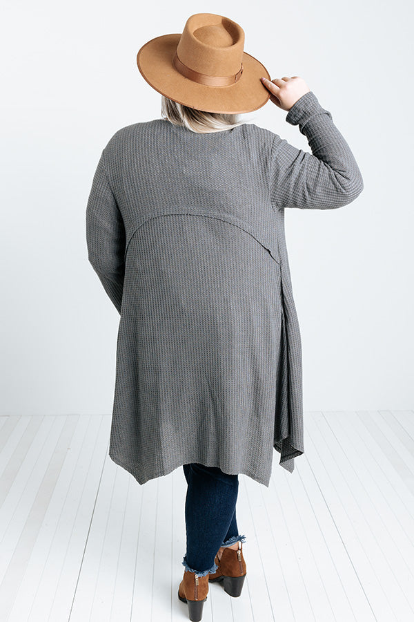 Coolest Feeling Waffle Knit Cardigan In Dark Grey Curves Image - 1