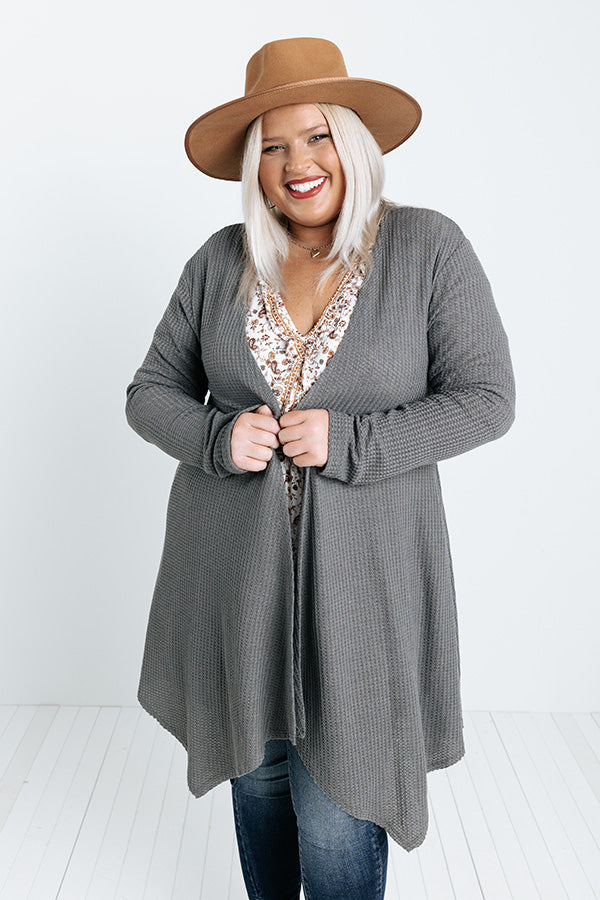 Coolest Feeling Waffle Knit Cardigan In Dark Grey Curves Image - 1