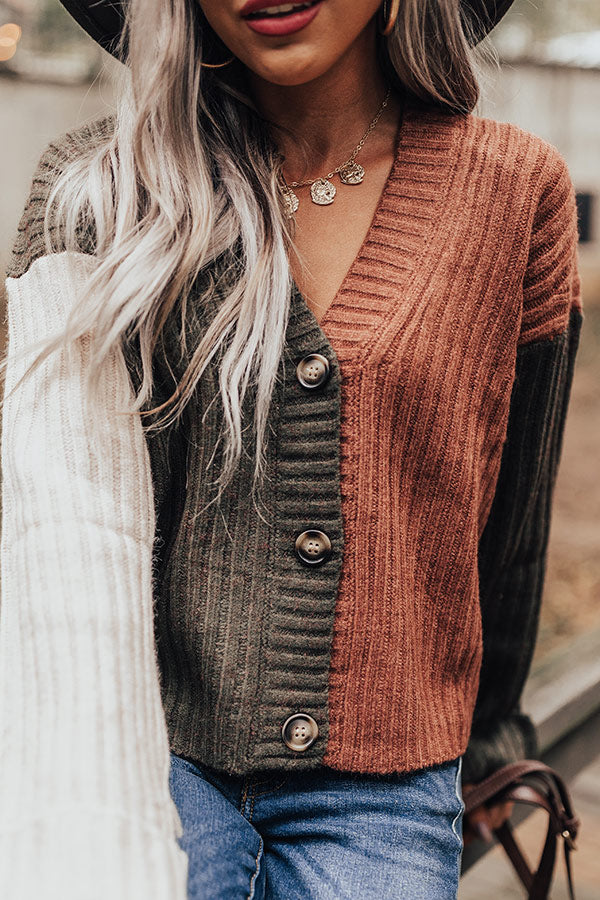 Cappuccino Buzz Colorblock Cardigan In Olive Image - 2